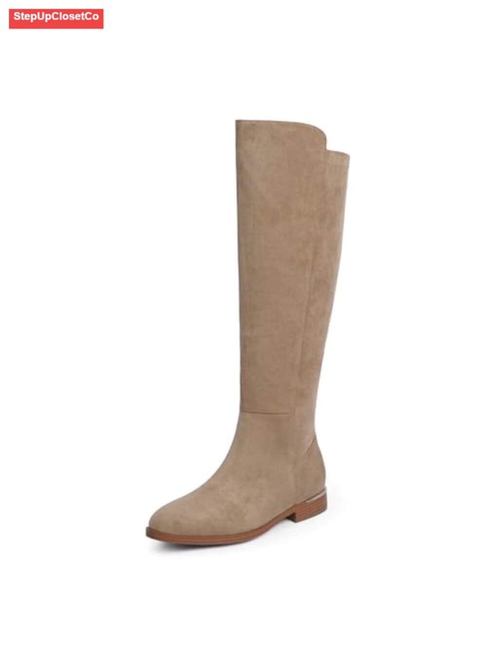 Round Toe Flat Knee High Boots Stretchy Side Zipper PU Leather